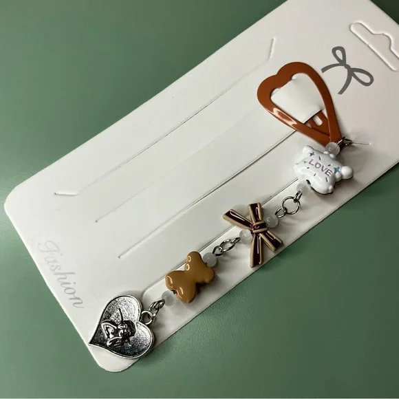 Bears, Bow, and Angel Handmade Beaded Heart Shape Barrette - Picture 4 of 8